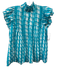 Victoria Dunn Size S Blue & White Cotton Ruffle Cap Sleeve Birds Pintuck Top Blue & White / S