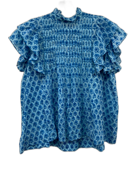 Oliphant Size S Blue & White Cotton Mini Abstract Print Ruffle Skirt Set Blue & White / S