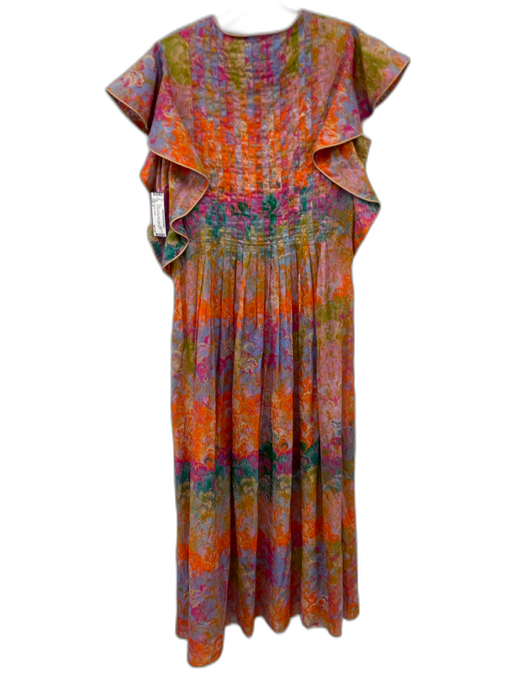 Cynthia Rowley Size S Purple, Orange, Green Cotton Ruffle Cap Sleeve Swirl Dress Purple, Orange, Green / S