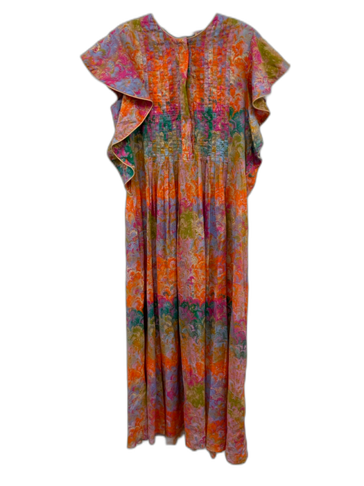 Cynthia Rowley Size S Purple, Orange, Green Cotton Ruffle Cap Sleeve Swirl Dress Purple, Orange, Green / S
