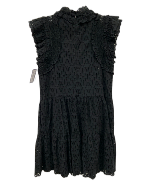 Sea New York Size 6 Black Cotton Ruffle Cap Sleeve Eyelet Ruffle Mock Neck Dress Black / 6