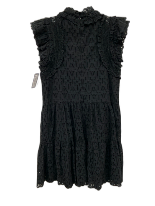 Sea New York Size 6 Black Cotton Ruffle Cap Sleeve Eyelet Ruffle Mock Neck Dress Black / 6