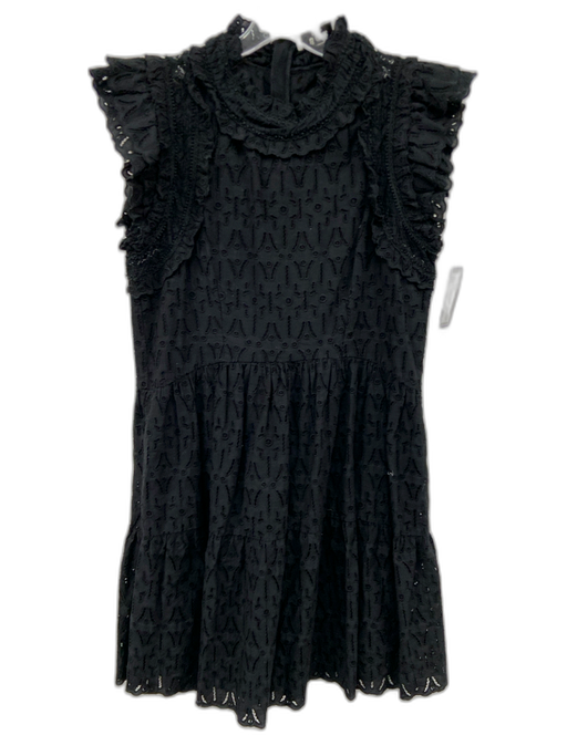Sea New York Size 6 Black Cotton Ruffle Cap Sleeve Eyelet Ruffle Mock Neck Dress Black / 6