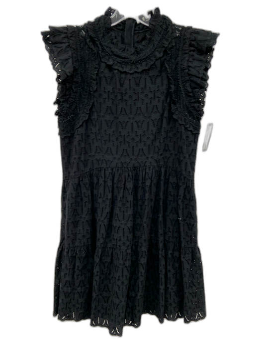 Sea New York Size 6 Black Cotton Ruffle Cap Sleeve Eyelet Ruffle Mock Neck Dress Black / 6