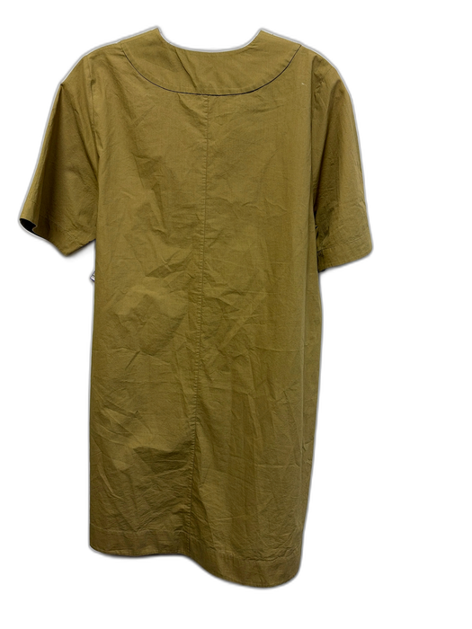 COS Size 6 Olive Green Cotton Short Sleeve V Neck Pleat Mini Dress Olive Green / 6