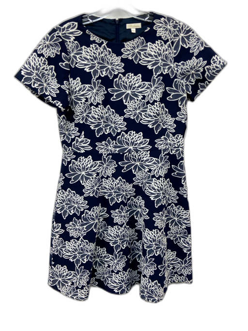 Shoshanna Size 10 Navy Blue & White Cotton & Polyester Short Sleeve Mini Dress Navy Blue & White / 10