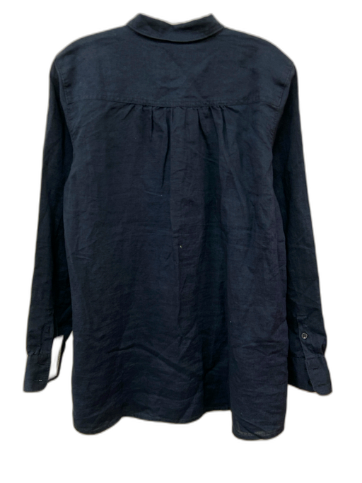Not Monday Size S Navy Blue Linen Long Sleeve 1/4 Button Breast Pocket Top Navy Blue / S