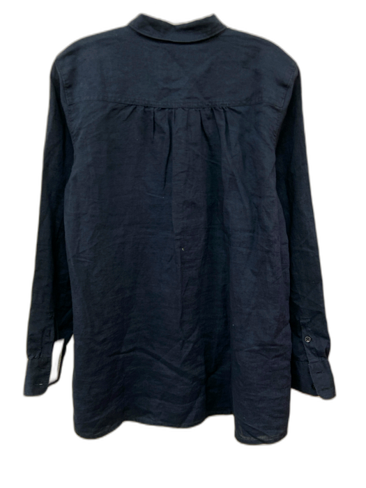 Not Monday Size S Navy Blue Linen Long Sleeve 1/4 Button Breast Pocket Top Navy Blue / S
