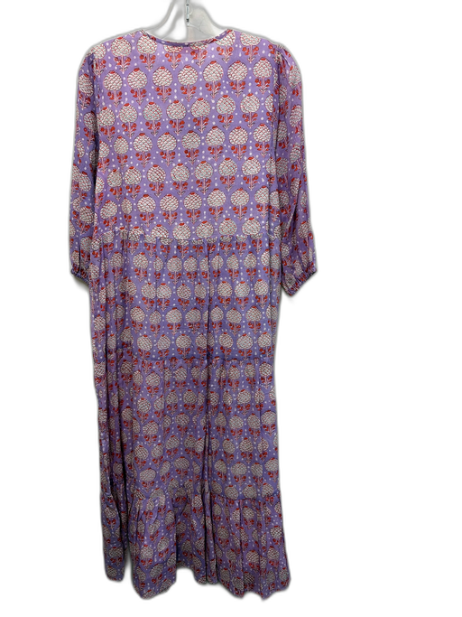 Oliphant Size L Purple, Orange, Green Cotton 1/2 Sleeve Abstract Print Dress Purple, Orange, Green / L