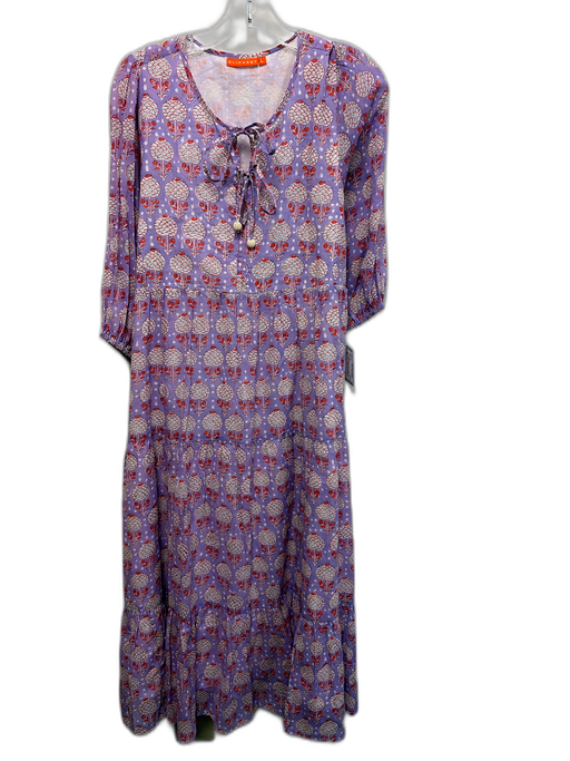 Oliphant Size L Purple, Orange, Green Cotton 1/2 Sleeve Abstract Print Dress Purple, Orange, Green / L
