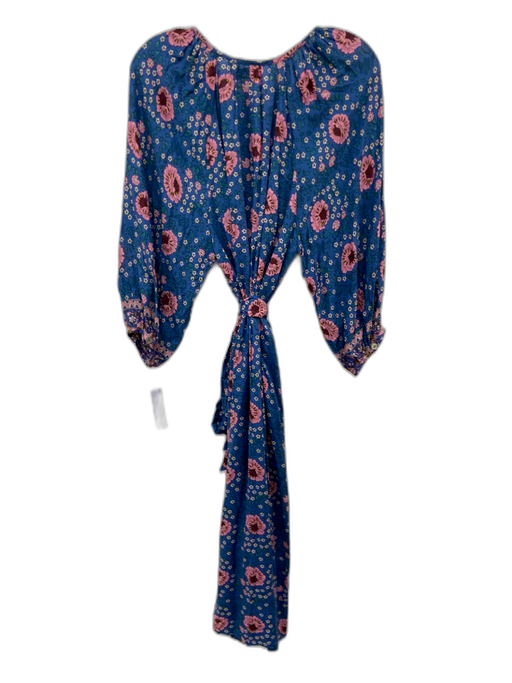 Natalie Martin Size XS Blue, Pink, Green Rayon Short Puff Sleeve Buttons Dress Blue, Pink, Green / XS