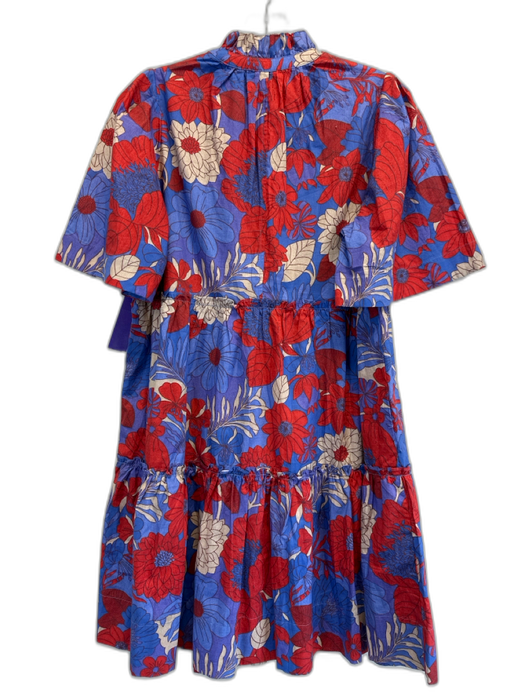 Tuckernuck Size M Red, Purple, Beige Cotton Short Sleeve Floral Print Mini Dress Red, Purple, Beige / M