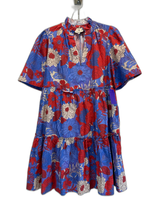 Tuckernuck Size M Red, Purple, Beige Cotton Short Sleeve Floral Print Mini Dress Red, Purple, Beige / M