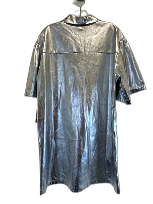 Delfi Collective Size M Silver Polyurethane Pleather Short Sleeve Mini Dress Silver / M