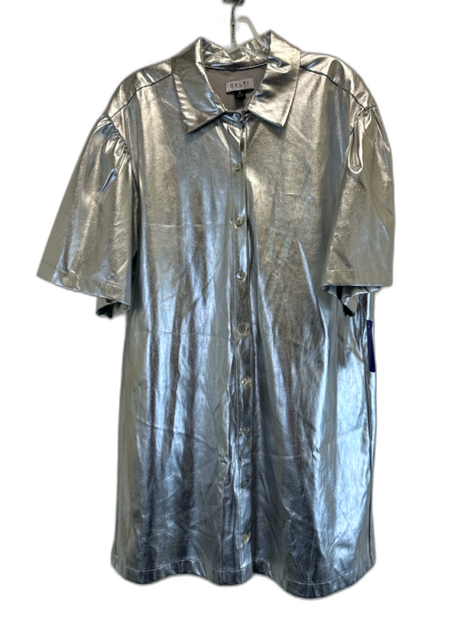 Delfi Collective Size M Silver Polyurethane Pleather Short Sleeve Mini Dress Silver / M