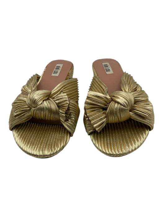 Bibi Lou Shoe Size 7 Gold Fabric Micropleat Crinkle Bow Flat Mule Sandals Gold / 7