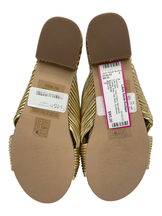 Bibi Lou Shoe Size 7 Gold Fabric Micropleat Crinkle Bow Flat Mule Sandals Gold / 7