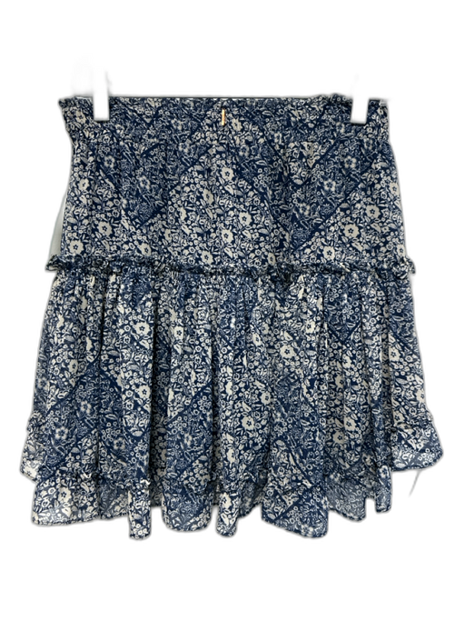 Misa Size S Navy blue & Cream Viscose Elastic Waistband Floral Tiered Mini Skirt Navy blue & Cream / S