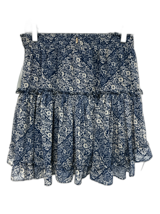Misa Size S Navy blue & Cream Viscose Elastic Waistband Floral Tiered Mini Skirt Navy blue & Cream / S