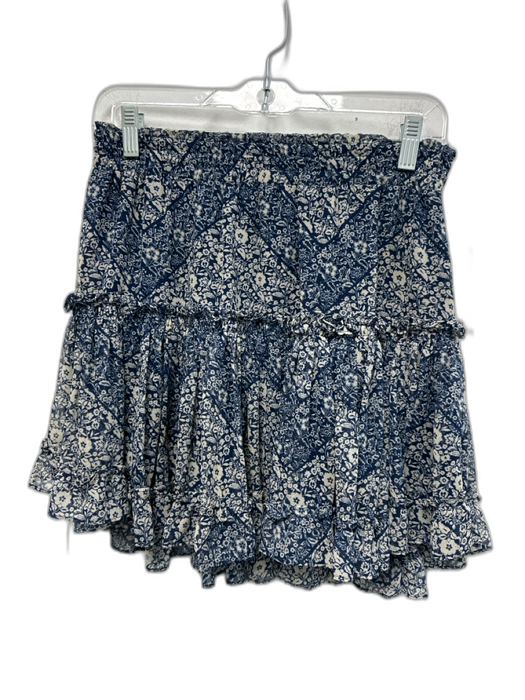 Misa Size S Navy blue & Cream Viscose Elastic Waistband Floral Tiered Mini Skirt Navy blue & Cream / S