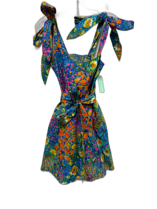 Show Me Your Mumu Size M Blue & Multi Cotton Floral Tie Shoulder Mini Dress Blue & Multi / M