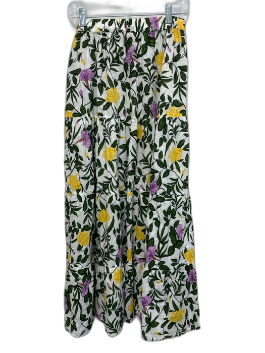 Beyond by Vera Size S White, Green & Multi Cotton Elastic Waistband Maxi Skirt White, Green & Multi / S