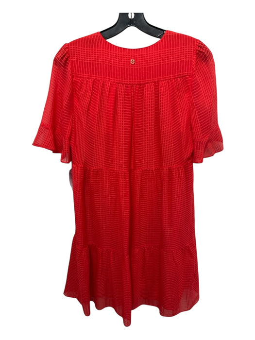 Marie Oliver Size S coral Silk Mesh Overlay Short Ruffle Sleeve V Neck Dress coral / S
