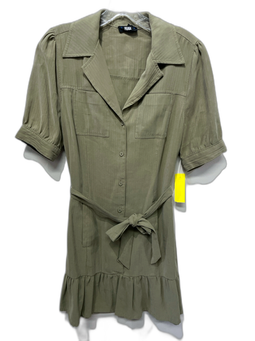 Paige Size Small Olive Green Rayon Blend Short Sleeve Striped Welt Pocket Dress Olive Green / Small