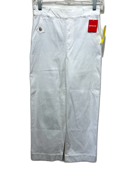 Spanx Size Small White Cotton Blend High Rise Pockets Button Detail Jeans White / Small