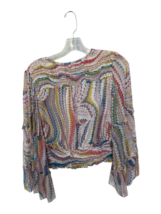 Maeve Size S White & Multi Viscose Abstract V Neck Smocked Detail Top White & Multi / S