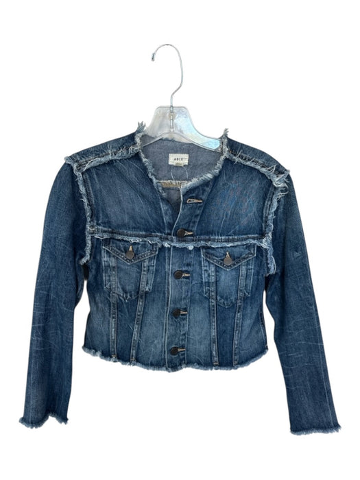 ABLE Size S Denim Cotton Blend Distressed denim Button Front Cropped Jacket Denim / S