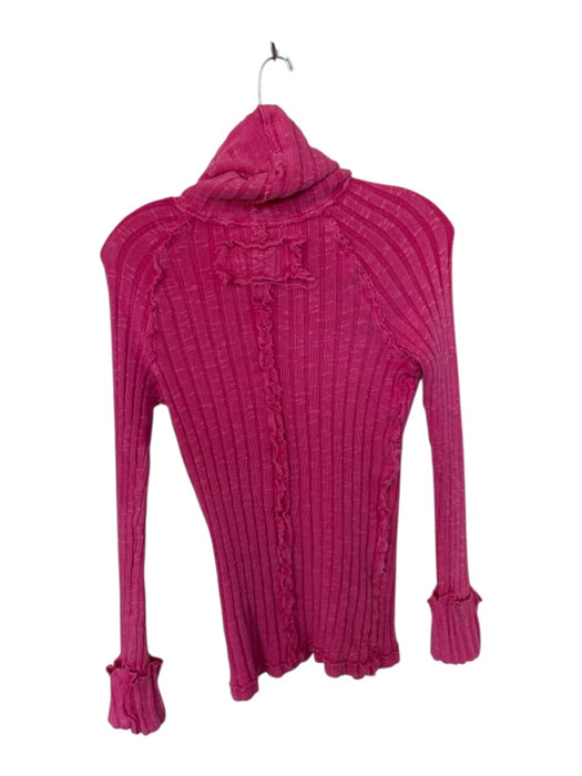 We The Free Size XS Hot pink Cotton Blend Ribbed & Open Knit Turtle Neck Sweater Hot pink / XS