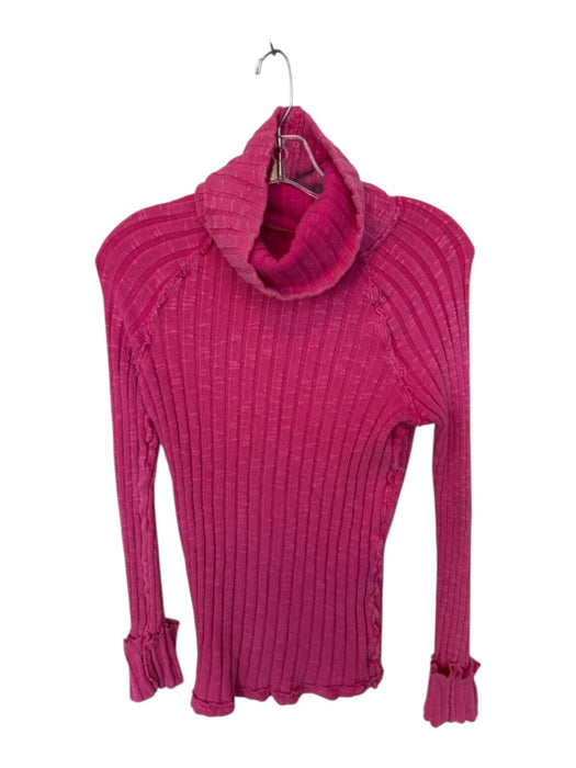 We The Free Size XS Hot pink Cotton Blend Ribbed & Open Knit Turtle Neck Sweater Hot pink / XS