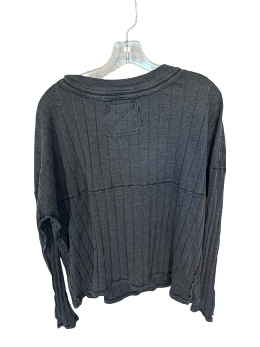 We The Free Size M Dark Grey Cotton Blend Ribbed V Neck Large Buttons Sweater Dark Grey / M