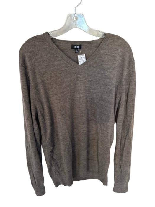 Uni Q Lo Size L Brown Wool Heathered V Neck Long Sleeve Sweater Brown / L