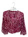 Free People Size M Magenta & White Cotton Rouched Half Sleeve V Neck Top Magenta & White / M