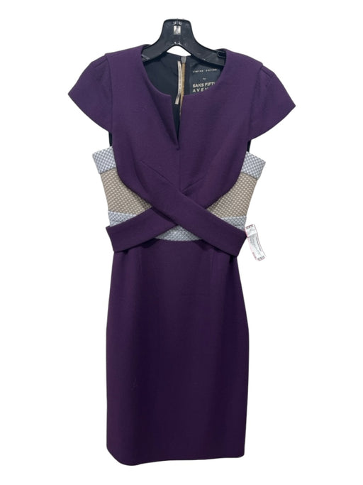 Saks Fifth Ave Size 6 Purple Missing Fabric Back Zip Tunic Cap Sleeve Dress Purple / 6