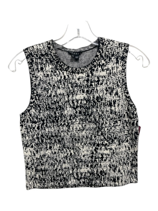 Theory Size P Black & White Cotton Blend Sleeveless Jacquard Knit Top Black & White / P