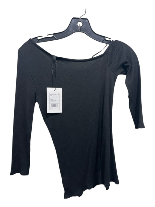 Theory Size P Dark Charcoal Cotton Blend 3/4 Sleeve Cut Out Ribbed Top Dark Charcoal / P