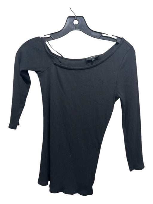 Theory Size P Dark Charcoal Cotton Blend 3/4 Sleeve Cut Out Ribbed Top Dark Charcoal / P