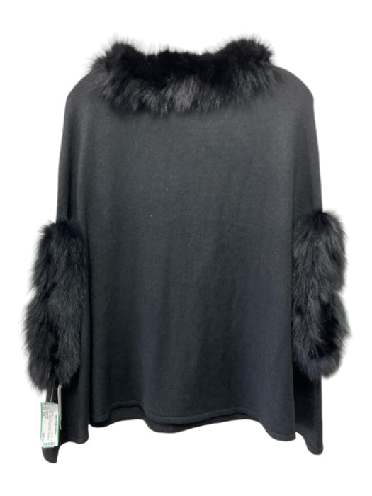 Dolce Cabo Size S/M Black Acrylic & Wool Fox Fur Drop Shoulder Sweater Black / S/M