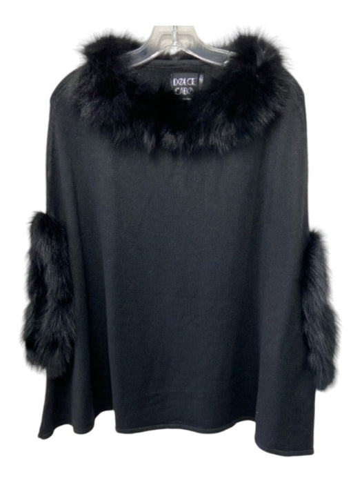 Dolce Cabo Size S/M Black Acrylic & Wool Fox Fur Drop Shoulder Sweater Black / S/M