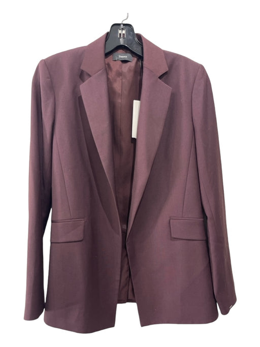 Theory Size 0 Burgundy Virgin Wool Blend Open Front Flat Pockets Blazer Jacket Burgundy / 0