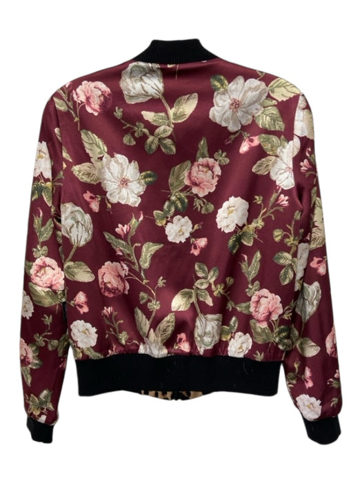 Alice + Olivia Size XS Burgundy Print Silk Floral Animal Print Reversible Jacket Burgundy Print / XS