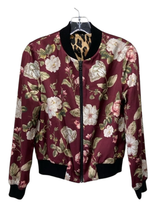 Alice + Olivia Size XS Burgundy Print Silk Floral Animal Print Reversible Jacket Burgundy Print / XS