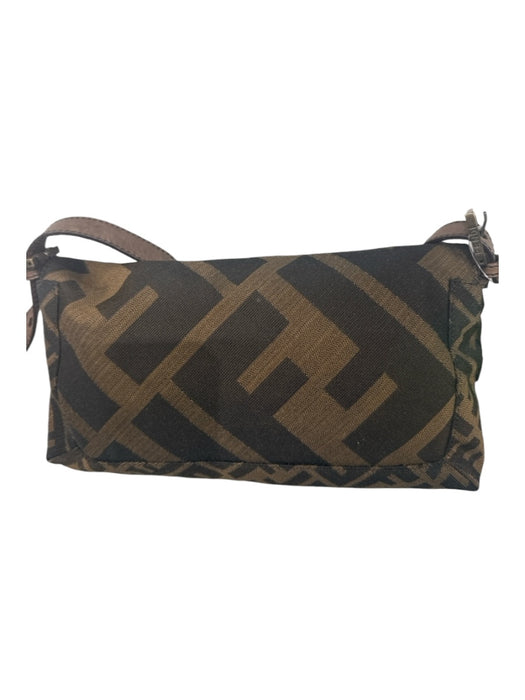 Fendi Dark Brown Print Canvas Zucca Monogram Whipstitch Grommets Bag Dark Brown Print / S