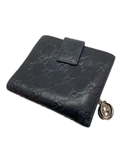 Gucci Black Leather Guccisima Bi- Fold Coin Purse Wallets Black