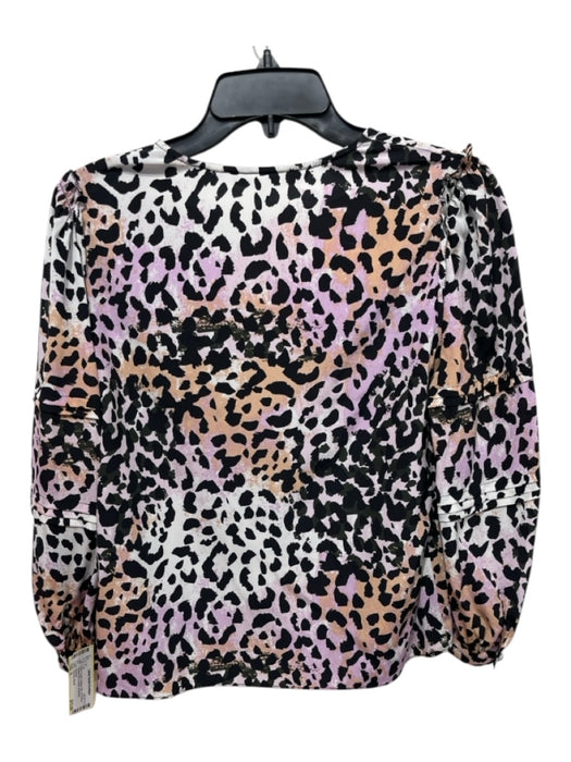 Veronica Beard Size 0 Black, Purple, Orange Silk 3/4 Sleeve Animal Print Top Black, Purple, Orange / 0