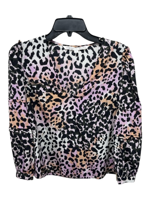 Veronica Beard Size 0 Black, Purple, Orange Silk 3/4 Sleeve Animal Print Top Black, Purple, Orange / 0