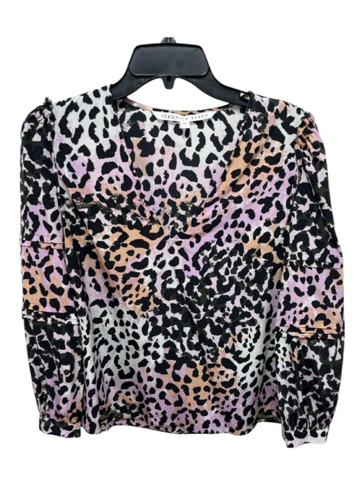 Veronica Beard Size 0 Black, Purple, Orange Silk 3/4 Sleeve Animal Print Top Black, Purple, Orange / 0